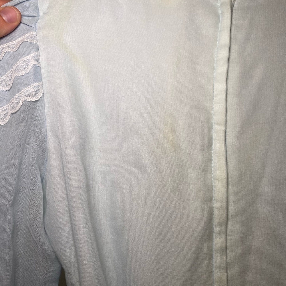 EUC True Vintage 1970s Pastel Pale Blue Gunne Sax Dress Lace Trim Pearl Buttons - Picture 10 of 13